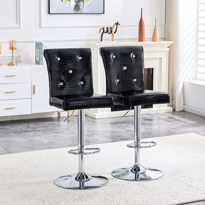 REDOM Barkrukken Set Van 2 - In Hoogte Verstelbaar - Vintage - Voor Keuken En Bar - PVC - Zwart