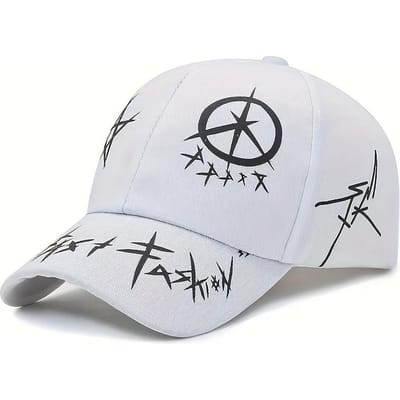 Een ademende en verstelbare modieus bedrukte outdoor sport baseballpet voor heren en dames, street hip-hop Adjustable white