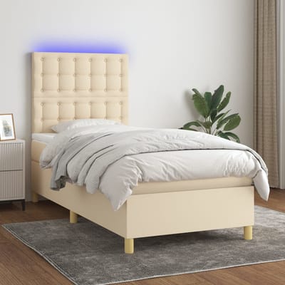 vidaXL - Boxspring - met - matras - en - LED - stof - crèmekleurig - 80x200 - cm