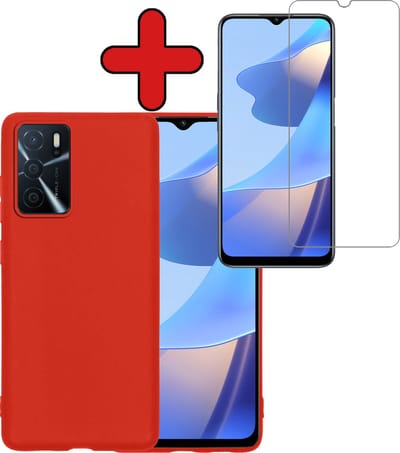 Hoesje - Met Screenprotector - Geschikt voor OPPO A16s - Sterk & Shockproof - Telefoon Hoes - Back Cover - Siliconen Case - Telefoonhoes - Rood