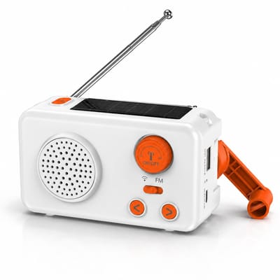 Gloovon® Solar Noodradio - 2000mAh Powerbank & Handzwengel - FM Radio met SOS Alarm & Zaklamp - USB-C Oplaadbaar - Wit
