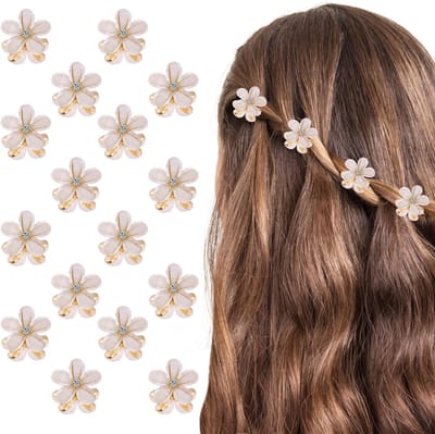 Solidchoice - Set van 16 Mini Bloem Haarklemmen - Kristal Strass Haaraccessoires voor Vrouwen