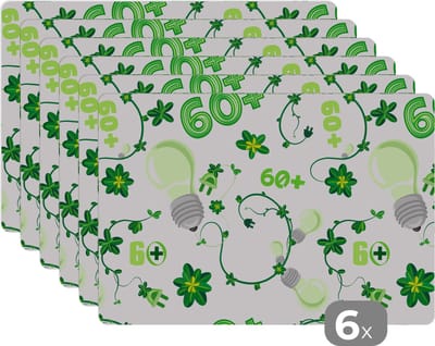 Placemat - Placemats kunststof - Lampen - Planten - Patronen - 45x30 cm - 6 stuks - Hittebestendig - Anti-Slip - Onderlegger - Afneembaar