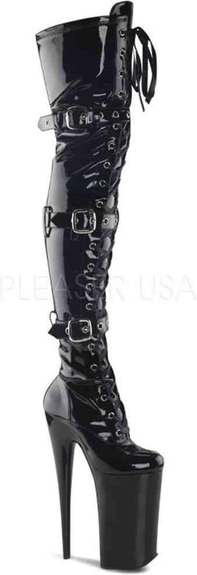 Pleaser - BEYOND-3028 Plateau Overknee Laarzen - Paaldans schoenen - 41 Shoes - Zwart