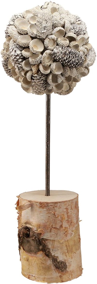 Houten decoratieboom winterdecoratie berk eikels kegels wit H40cm