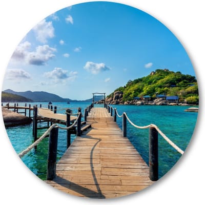 Houten Brug in Thailand - Muurcirkel Forex 40cm - Wandcirkel voor binnen - Landschap - Natuur