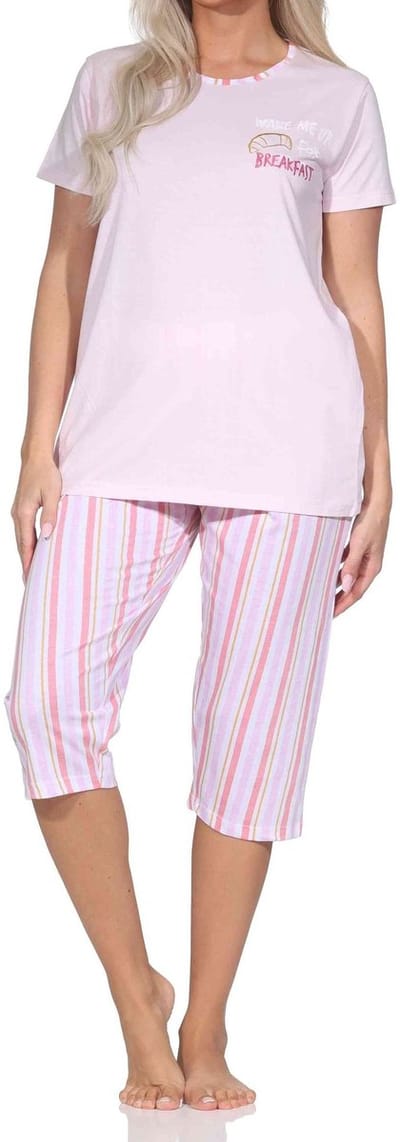 Normann pyjama met korte mouwen voor dames, inclusief capri pyjamabroek met streepmotief