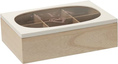 Excellent Houseware Theedoos - 6-vaks - wit/bruin - MDF - 24 x 16 cm - theekist - kunststof kijkvenster