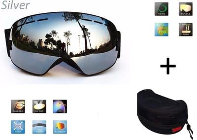 Ski bril + hard case lens Smoke Zilver frame Zwart F type 7 Cat. 0 tot 4 - â˜€/â˜ extra lens is optie.