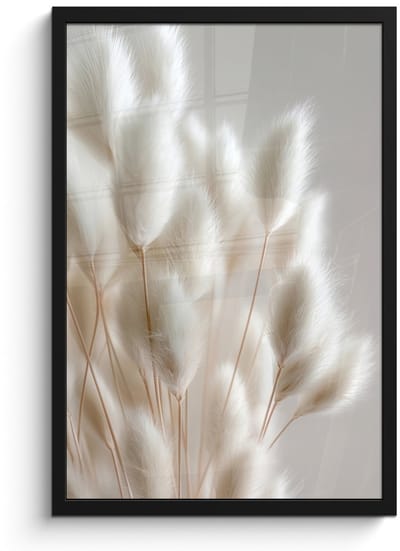 Poster in lijst - Fotolijst 40x60 cm - Posters - Pluimen - Beige - Minimalistisch - Posterlijst zwart - Decoratie - Wanddecoratie woonkamer - Muurdecoratie slaapkamer