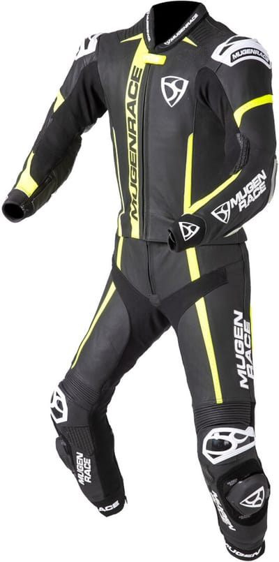 MUGENRACE Mucho Zwart Wit Neon Geel 2-Delig Motorpak - Racepak