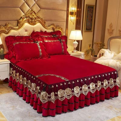 Luxe Sprei op Het Bed Europese Stijl Trouwlakens Kant Bedrokken Queen Size Kristalfluweel King Size Huistextiel 2Pcs Pillowcase brown