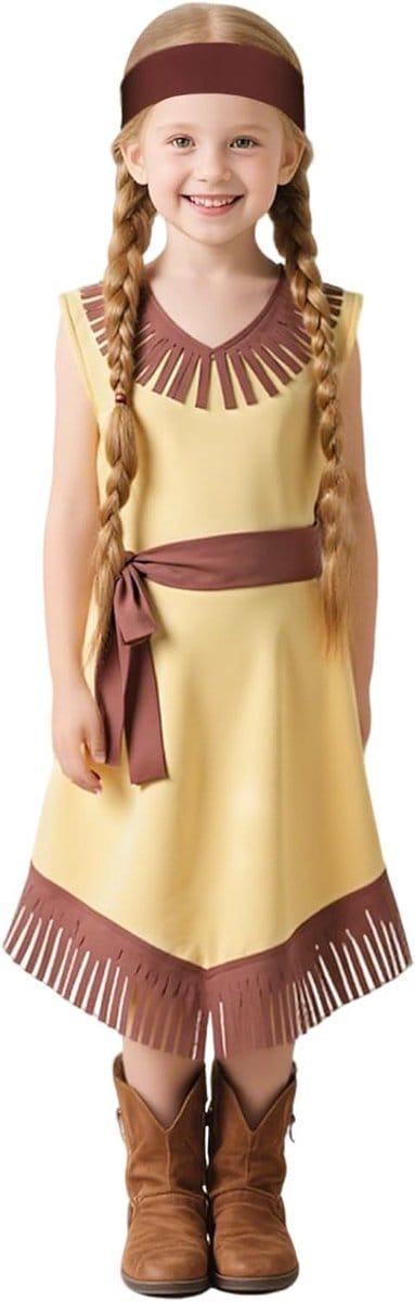Indianen Kostuum voor Meisjes - Split Type Wild Cardigans met Hoofdband en Tailleband - Perfect voor Carnaval en Feestjes