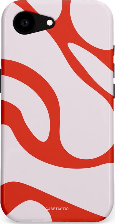 Casetastic hoesje geschikt voor Apple iPhone 16e / Apple iPhone 17e - MagSafe - Dubbellaagse bescherming - Oranje Witte Pebbel Stenen - Fashion Case - Lichtgrijs Rood