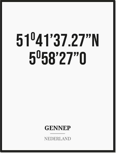 Poster/kaart GENNEP met coördinaten