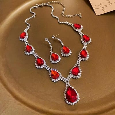 3-delige Dames Mode Koperen Klauw Ketting Serie Waterdruppel Ketting Oorbellen Sieraden Set Bruiloft Banket Feest Vakantie Cadeau brown