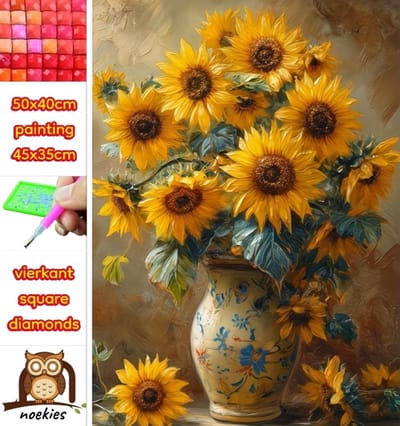 50x40cm Diamond Painting vaas met bloemen (vierkant) nr 14