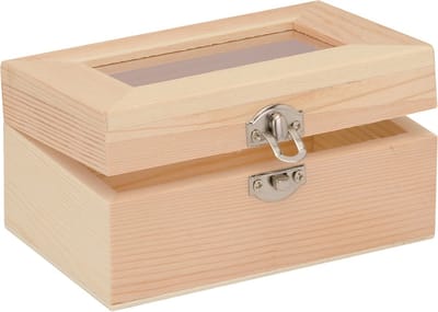 Glorex hobby kistje met sluiting en glazen deksel - hout - 12 x 8 x 6 cm - Sieraden/spulletjes/sleutels - Opberg kistjes