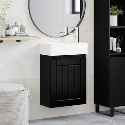 vidaXL - Badkamermeubel - met - kraan - Zwart - 45,5 - x - 25,5 - x - 84 - cm