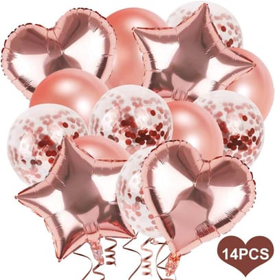 SnelShoppen - Rose Gold Balloons Set - 14 Stuks Feestdecoraties: Latex en Folie Ballonnen voor Verjaardagen, Bruiloften en Meer