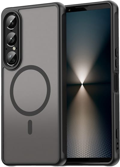 MobyDefend Hoesje - Geschikt voor Sony Xperia 1 VII - Case Geschikt voor MagSafe - Mat Transparant Met Gekleurde Rand - Zwart