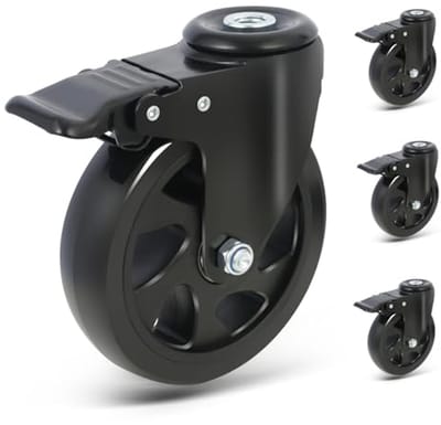 Zwenkwielen met rem - 125 mm, 360 graden rotatie, set van 4 zware transportwielen met hoog draagvermogen