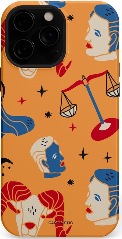 Casetastic hoesje geschikt voor Apple iPhone 13 Pro - MagSafe - Dubbellaagse bescherming - Zodiac in lijn - Fashion Case - Okergeel Terracotta Zand Rood