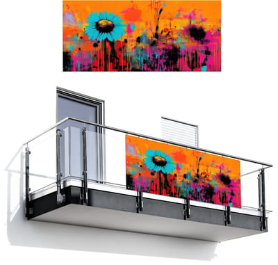 Balkonscherm 200x90 cm - Balkonposter Zonnebloemen - Abstract - Oranje - Balkon scherm decoratie - Balkonschermen - Balkondoek zonnescherm