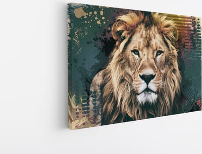 Saammp Canvas Schilderij - Abstracte Kleurrijke Leeuw - Dieren - Natuur - 45x30 - Foto op canvas - Wanddecoratie - Muurdecoratie Woonkamer - Slaapkamer decoratie - Canvas Print
