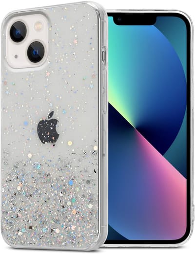 Cadorabo Hoesje geschikt voor Apple iPhone 13 in Transparant met Glitter - Beschermhoes van flexibel TPU silicone met fonkelende glitters Case Cover Etui