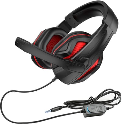 Crrynuo - 1 Stuk - Gaming Headset - Hoofdtelefoon Met Microfoon - Onderwijs-En PC-Geschikt - H4 Model Draadloze Hoofdtelefoon - Rood - Met Rood Kunstverlichting, Geluidsisolatie En 40mm Speaker