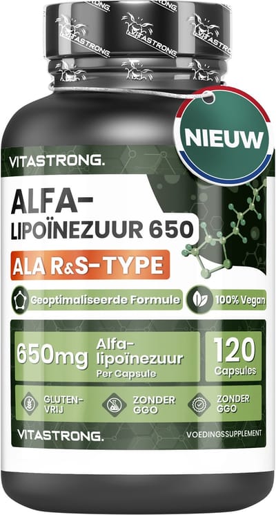Vitastrong Alfa-Liponzuur 650 mg met Zink – 120 Vegan Capsules – Hooggedoseerd Supplement voor Energie, Antioxidant Ondersteuning & Celbescherming – Glutenvrij & Lactosevrij