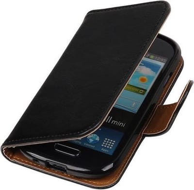 Zwart Pull-Up PU booktype wallet cover hoesje voor Samsung Galaxy S3 Mini