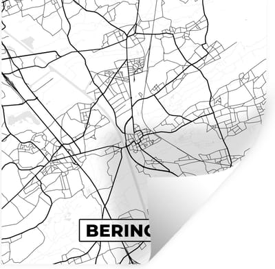 Muurstickers - Sticker Folie - Zwart Wit – België – Plattegrond – Stadskaart – Kaart – Beringen - 100x100 cm - Plakfolie - Muurstickers Kinderkamer - Zelfklevend Behang XXL - Zelfklevend behangpapier - Stickerfolie