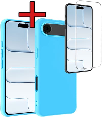 Hoesje - Met Screenprotector - Geschikt voor Apple iPhone Air - Sterk & Shockproof - Telefoon Hoes - Back Cover - Siliconen Case - Telefoonhoes - Lichtblauw
