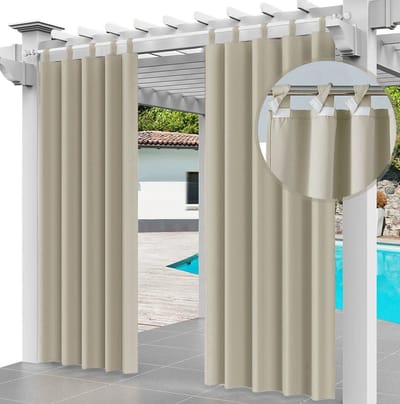 FEROCITY - Buitengordijnen - 220 x 155 cm - 1 Paneel - Terras Pergola Balkon Paviljoen Overkapping - Outdoor Gordijnen - Waterdicht - UV-bestendig - Privacy - Polyester - Beige