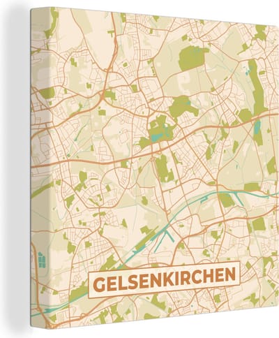 Canvas Schilderij Plattegrond - Gelsenkirchen - Stadskaart - Kaart - Vintage - 20x20 cm - Wanddecoratie