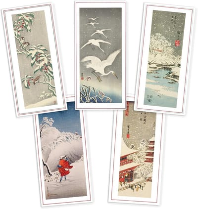 Elegante Lange Wenskaarten met Japanse Ukiyo-e Prints - Set van 5