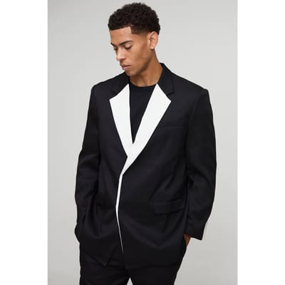 Rechte pasvorm blazer met contrastpaneel | Black | Size XS