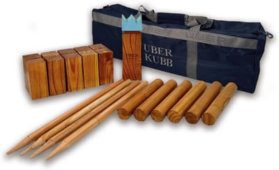 Outdoor KUBB spel - Zweeds werpspel - Buitenactiviteit - Luxe draagtas - 64x26x20 cm - Natuurlijk hout
