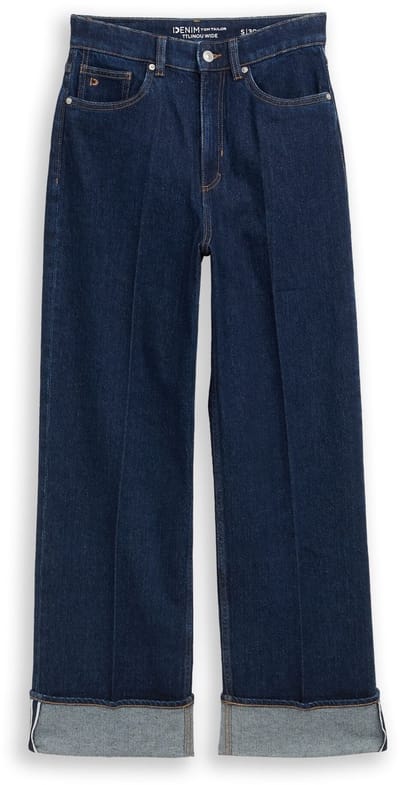 Tom Tailor Denim - TTLINOU WIDE jeans met hoge taille en omslag - Maat XL/32 - Rinsed Blue Denim