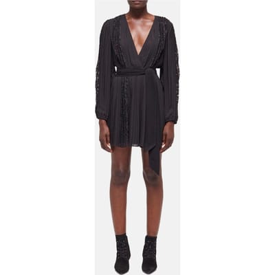 The Kooples Short Dress With Long Sleeves, V-neck, And Lace Inlay Black Maat: 34 | Mini Jurken Outlet | Dames | Zwart