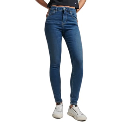 Superdry Skinny Jeans met Hoge Taille van Biologisch Katoen Donkerblauw Grootte: 26/30