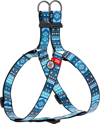 WAUDOG Ethno Harnas / Hondentuigje - Nylon - Blauw - Gratis QR Tag - Breedte: 15 mm - Borstomtrek: 40 - 55 cm (GELIEVE ALVORENS BESTELLEN OPMETEN)