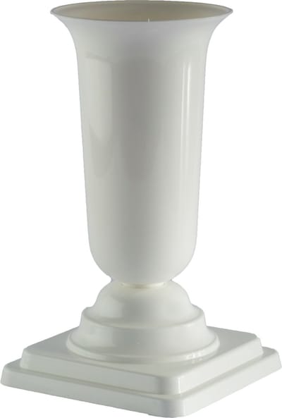 Form Plastic Grafvaas - kunststof - wit - H27 cm - decoratie - bloemenvaas voor op een herdenkingsplaats/kerkhof - op sokkel