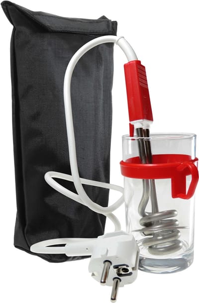 Prosper reisdompelaar met glas en etui - 350W 230V - camping dompelaar waterkoker voor op reis