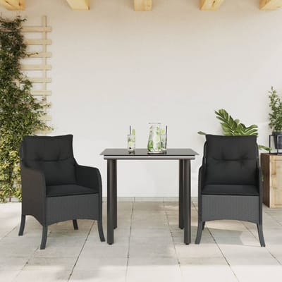 vidaXL - 3-delige - Tuinset - met - kussens - poly - rattan - zwart