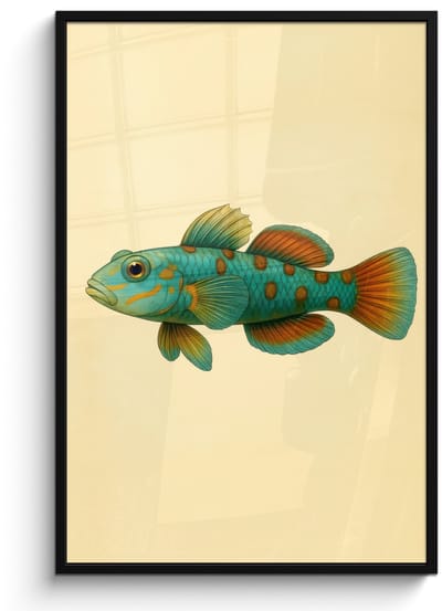 Poster in lijst - Fotolijst 80x120 cm - Posters - Vis - Blauw - Stippen - Schubben - Posterlijst zwart - Decoratie - Wanddecoratie woonkamer - Muurdecoratie slaapkamer