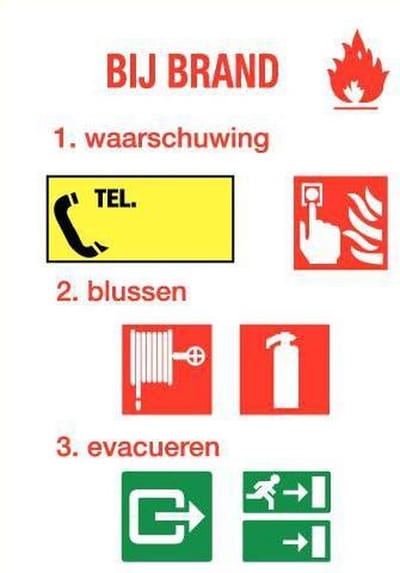 Richtlijnen bij brand bord - kunststof - type 2, staand 210 x 297 mm