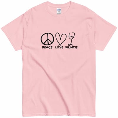 Dames en Heren Tshirt Quote Peace Love Wine - Humor Shirt - Katoen - Roze S
